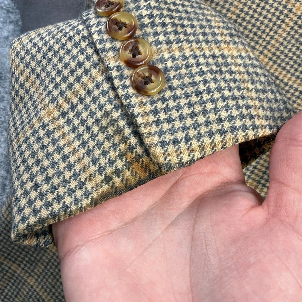 Brooks Brothers Camel Hair Blazer Jacket Mens 44L Houndstooth Elbow Patch Ivy